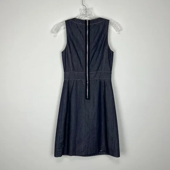 Karen Millen Womens Blue Denim Chambray Sleeveless Dress Ruffle Front size 4 - Picture 8 of 14
